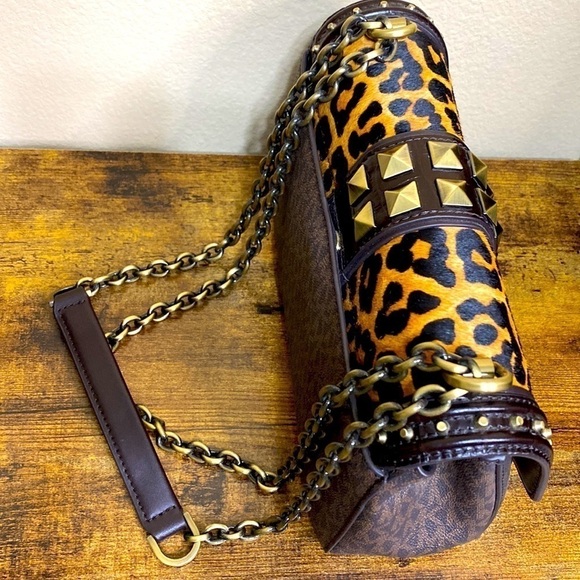 Michael Kors Soho Leopard Large Chain Studded Shoulder Bag Quiet Luxury Mobwife - Picture 6 of 16